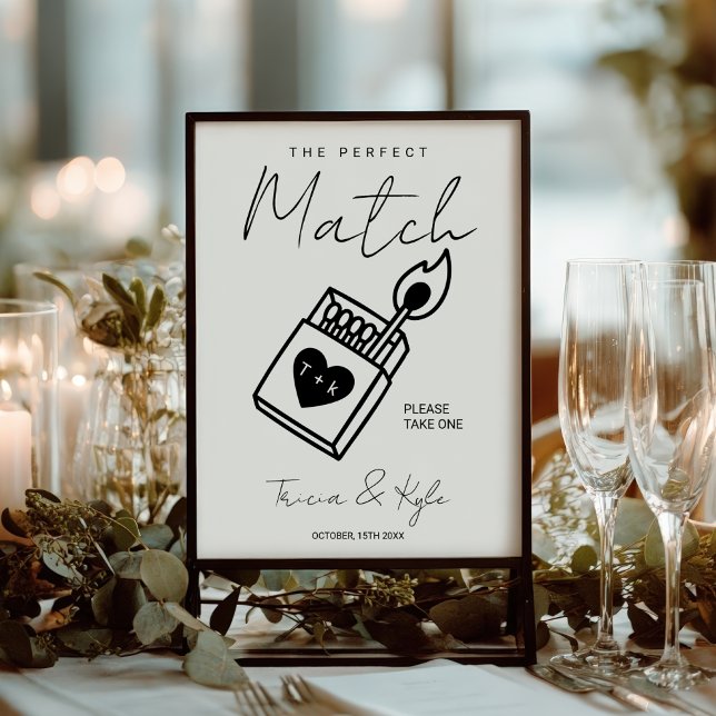 Modern The Perfect Match Minimal Wedding Favour Poster (Modern The Perfect Match Minimal Wedding Favor Poster)
