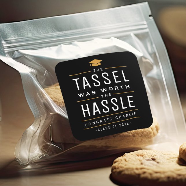 Modern the tassel was worth the hassle Graduation Square Sticker (Modern the tassel was worth the hassle Graduation Square Sticker)