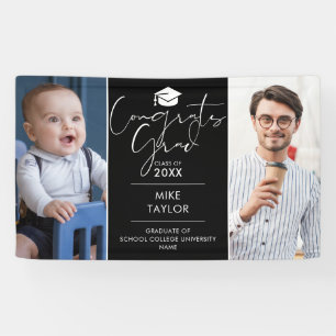 Modern Then And Now 2 Photo Graduation Party Banner