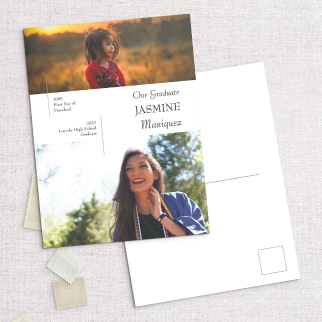 Modern Then & Now Photo Graduation Announcement Postcard (Creator Uploaded)