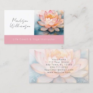 Modern Therapist Spa Yoga Zen Pink Lotus Flower Business Card