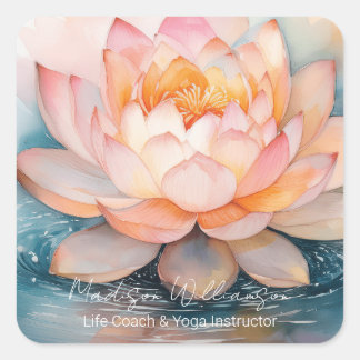 Modern Therapist Spa Yoga Zen Pink Lotus Flower Square Sticker