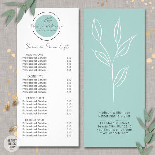 Modern Therapist Stylist Spa Botanical Price List Rack Card