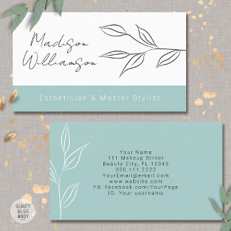 Modern Therapist Stylist Spa Minimalist Botanical  Business Card