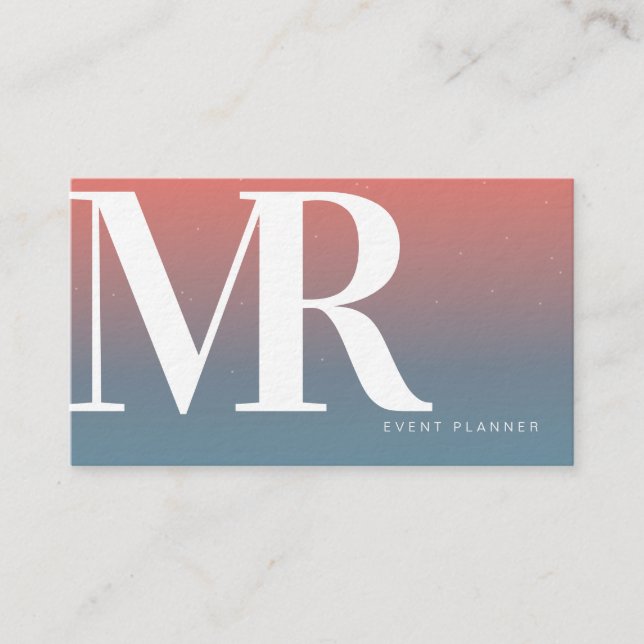 Modern Thick Letter Starry Gradient Coral Blue Business Card (Front)
