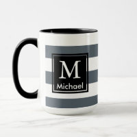 Modern Thick White Stripes Black Square Monogram