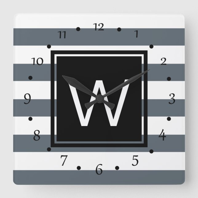 Modern Thick White Stripes Personalised Square Wall Clock (Front)