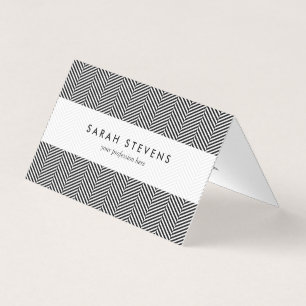 Modern Thin Black White Chevron Stripes Pattern Business Card