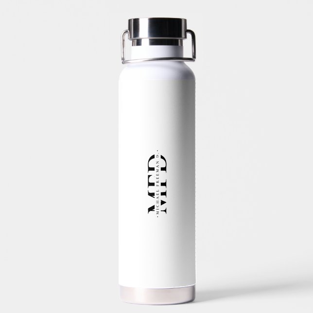 Modern Thin Blue Line Monogram Police Officer  Water Bottle (Back)