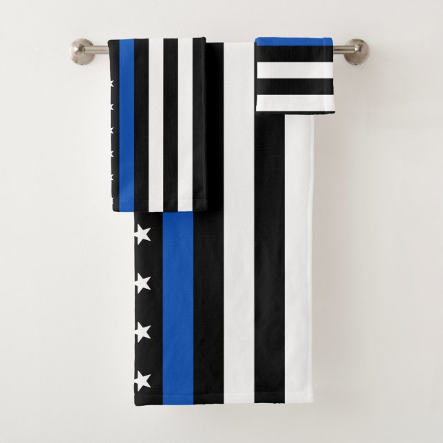Modern Thin Blue Line Personalised Police Officer Bath Towel Set (Insitu)