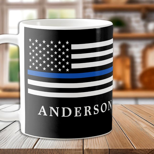 Modern Thin Blue Line Personalised Police Officer  Coffee Mug (Creator Uploaded)