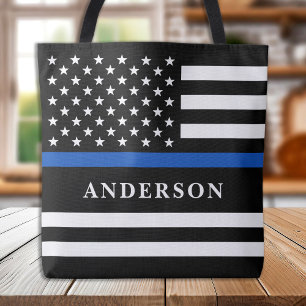 Modern Thin Blue Line Personalised Police Officer Tote Bag