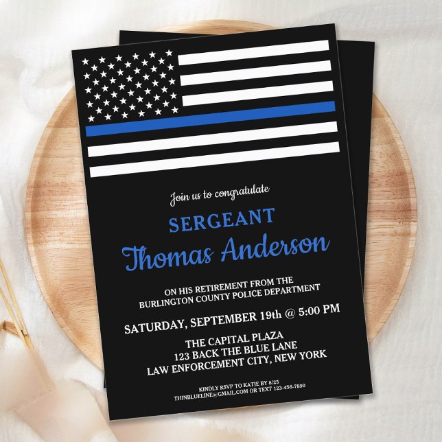 Modern Thin Blue Line Police Officer Retirement Invitation (Creator Uploaded)