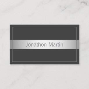 Modern Thin Frame Faux Silver Band Dark Grey Business Card