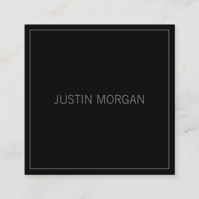 Modern Thin Frame & Your Name | Dark Grey & Grey S Square Business Card (Front)