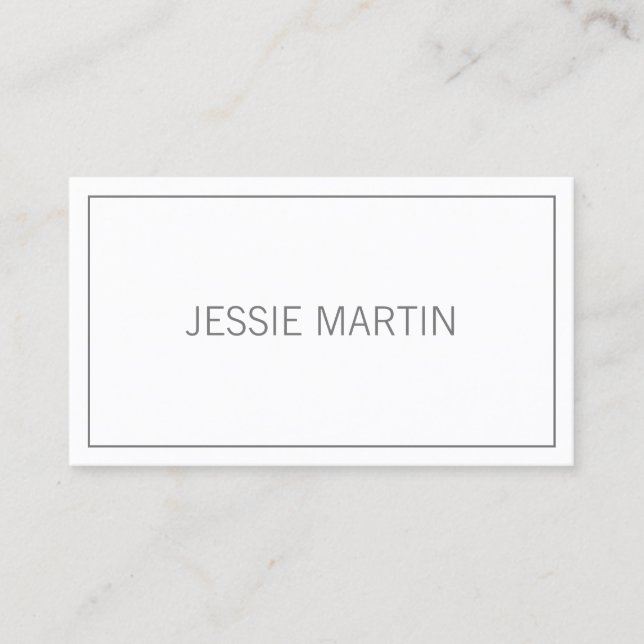 Modern Thin Frame & Your Name | White & Grey Business Card (Front)