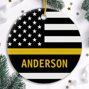 Modern Thin Gold Line Personalised 911 Dispatcher Ceramic Tree Decoration