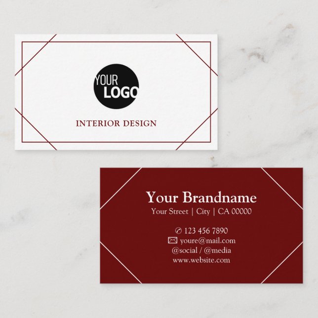 Modern Thin Lines Border Frame Logo Template Red Business Card (Front/Back)