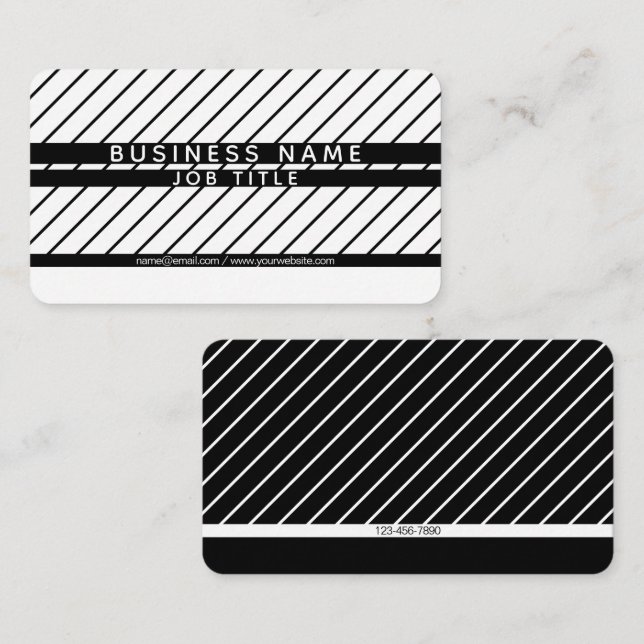 Modern Thin Striped Minimalistic White & Black Business Card (Front/Back)