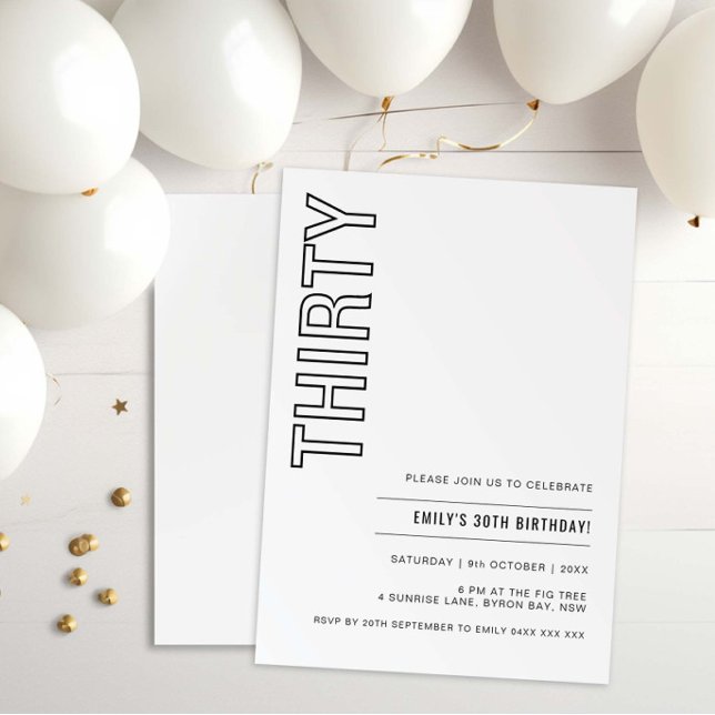 Modern Thirty 30th Birthday Party Invitation (Creator Uploaded)