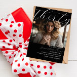 Modern Thirty Black Photo 30th birthday invitation<br><div class="desc">Elegant and modern photo customisable 30th birthday card</div>