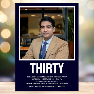 Modern THIRTY Photo 30th Birthday Party Invitation