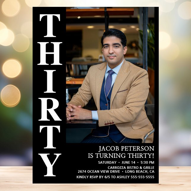 Modern THIRTY Photo 30th Birthday Party Invitation (Creator Uploaded)