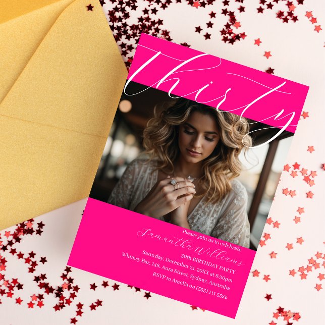 Modern Thirty Pink Photo 30th birthday invitation (Creator Uploaded)