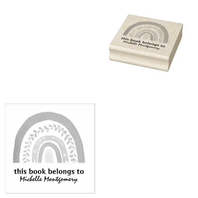 Modern This Book Belongs to Rainbow Custom cute Rubber Stamp (Stamped)