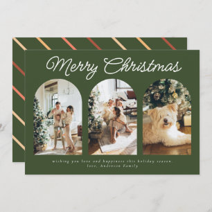 Modern Three Arch Curve Photo Christmas Green Holiday Card