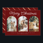 Modern Three Arch Curve Photo Christmas Script Red Holiday Card<br><div class="desc">Modern Three Arch Curve Photo Christmas Script Red Holiday Card</div>