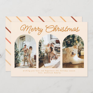 Modern Three Arch Curve Photo Christmas Terracotta Holiday Card