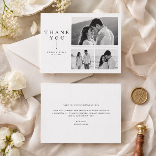 Modern Three Black & White Couple Photo Wedding  Thank You Card