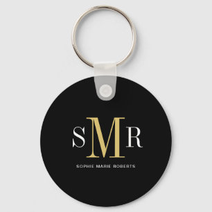 Modern three letter monogram initials name key ring
