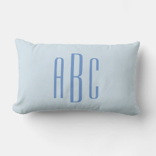 Modern Three Letter Monogram Light Blue Lumbar Cushion