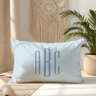 Modern Three Letter Monogram Light Blue Lumbar Cushion