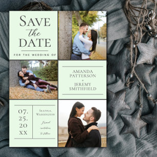 Modern Three Photo Collage   Mint Green Save The Date