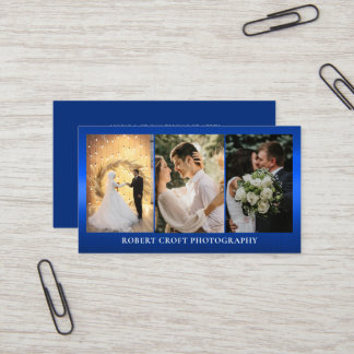 Modern Three Photo Collage Photographer blue Business Card