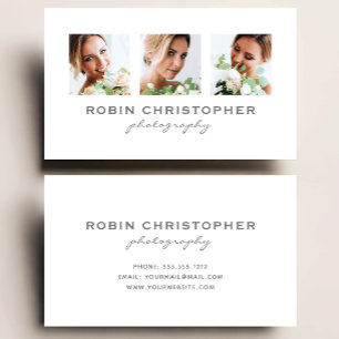 Modern Three Photo Collage Photographer Business Card