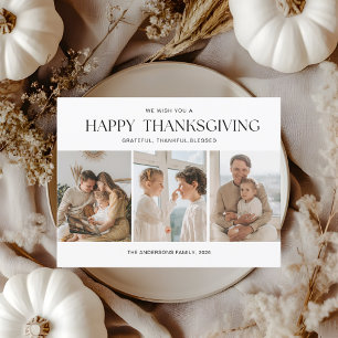 Modern Three Photo Collage Thanksgiving Postcard