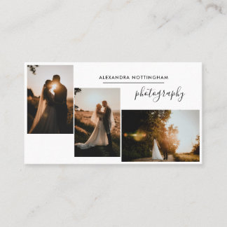 Modern Three Photo Collage Wedding Photography Business Card