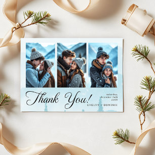 Modern Three Photo Collage Winter Wedding Thank You Card