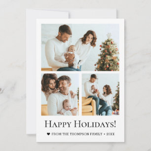 Modern Three Photo Family Christmas happy holidays Holiday Card
