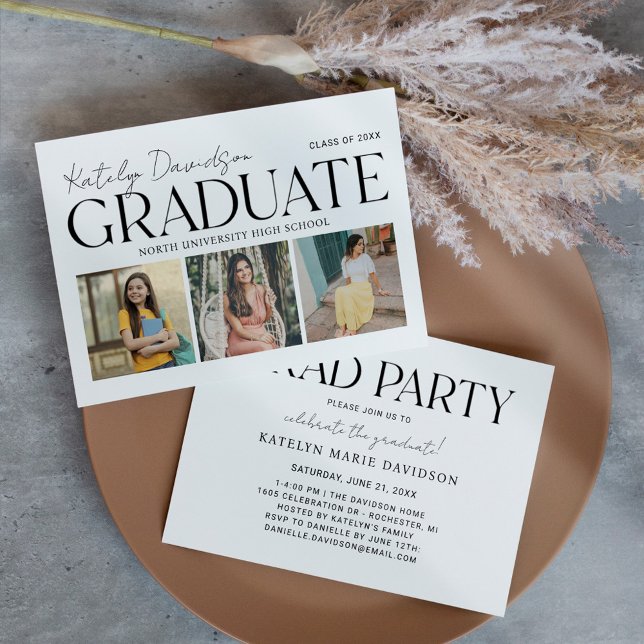 Modern Three Photo Graduate Party Invitation (Creator Uploaded)