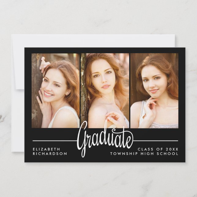 Modern Three Photo Graduation Party Invitation (Front)