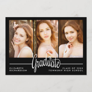 Modern Three Photo Graduation Party Invitation