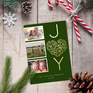Modern Three Photo Gree Joy Joyful Christmas Heart