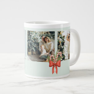 Modern Three-Photo Holiday Family Collage Large Coffee Mug