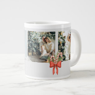 Modern Three-Photo Holiday Family Collage Large Coffee Mug