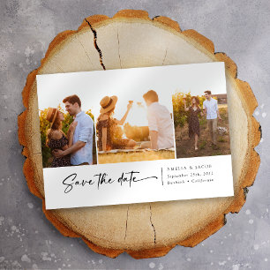 Modern Three Photo Script Font Save The Date
